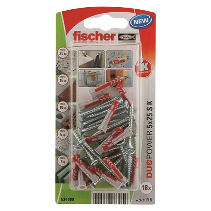 Fischer Duopower Set vijaka s tiplama - Promjer tiple: 5 mm, Duljina tiple: 25 mm, 18 kom - Pogled s gornje strane