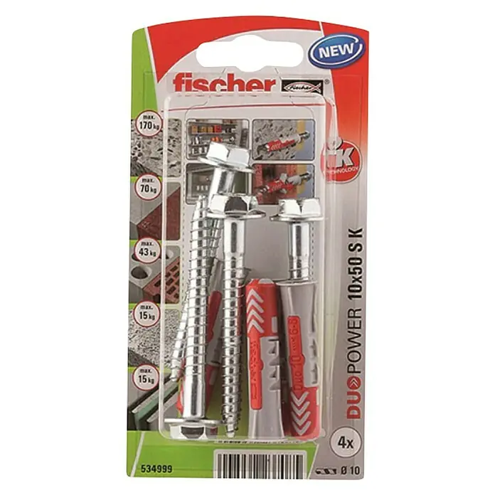 Fischer Duopower Set vijaka s tiplama - Promjer tiple: 10 mm, Duljina tiple: 50 mm, 4 kom - Pogled s gornje strane