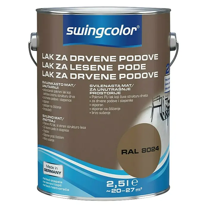 swingcolor Lak za drveni pod Swingcolor - Smeđe boje, 2,5 l, Svilenkasti mat, Na bazi otapala - Pogled sprijeda