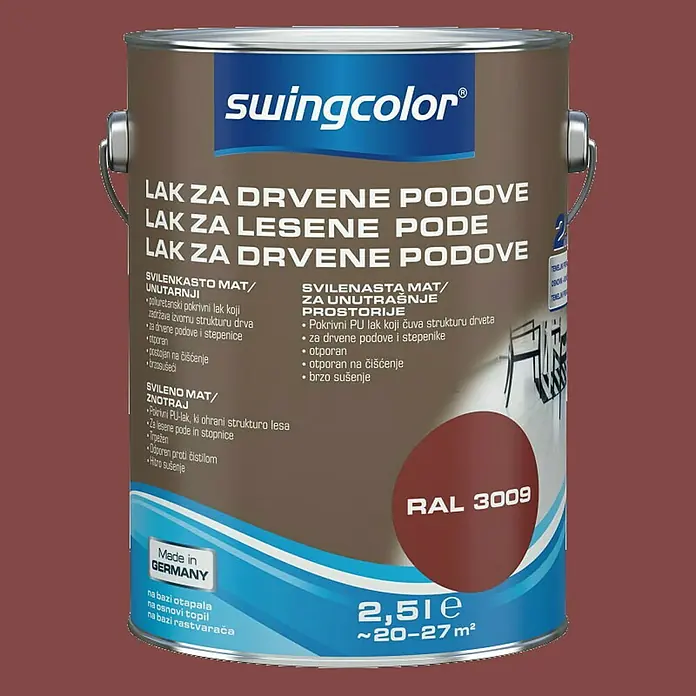 swingcolor Lak za drveni pod Swingcolor - Crvene boje, 2,5 l, Svilenkasti mat, Na bazi otapala - Detaljan prikaz
