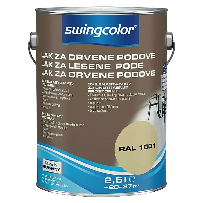 Lak za drveni pod Swingcolor - Bež boje, 2,5 l, Svilenkasti mat, Na bazi otapala - Pogled sprijeda