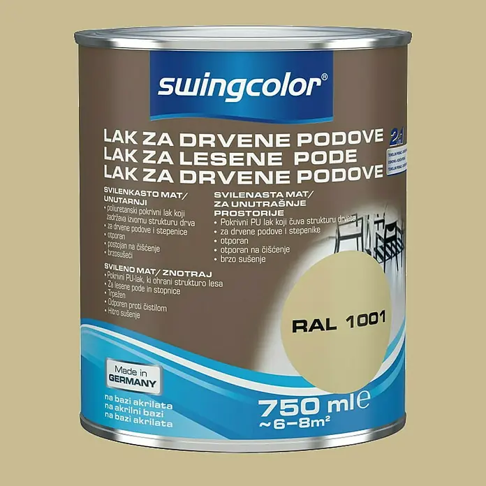 Lak za drveni pod Swingcolor - Bež boje, 750 ml, Svilenkasti mat, Na bazi akrilata - Detaljan prikaz