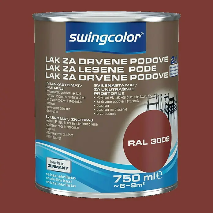 swingcolor Lak za drveni pod Swingcolor - Crvene boje, 750 ml, Svilenkasti mat, Na bazi akrilata - Detaljan prikaz