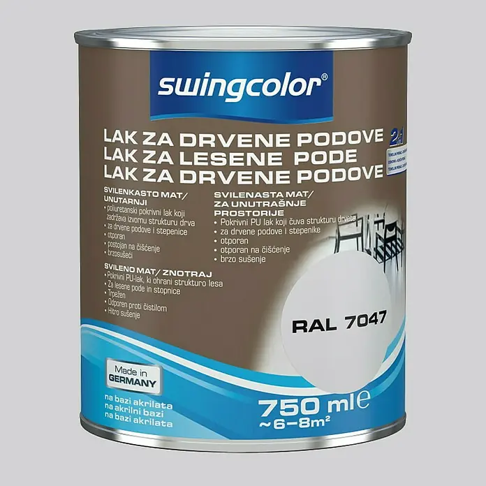 swingcolor Lak za drveni pod Swingcolor - Sive boje, 750 ml, Svilenkasti mat, Na bazi akrilata - Detaljan prikaz