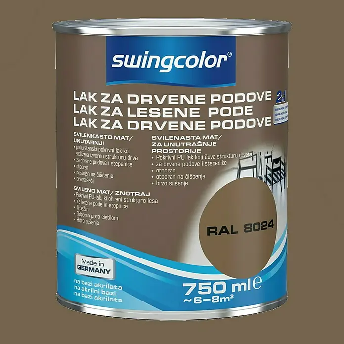 swingcolor Lak za drveni pod Swingcolor - Smeđe boje, 750 ml, Svilenkasti mat, Na bazi akrilata - Detaljan prikaz