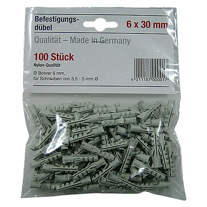 Komplet tipli - Promjer tiple: 6 mm, Duljina tiple: 30 mm, 100 kom, Najlon - Pogled odozgo