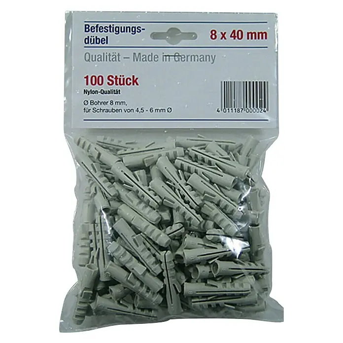 Komplet tipli - Promjer tiple: 8 mm, Duljina tiple: 40 mm, 100 kom, Najlon - Pogled odozgo