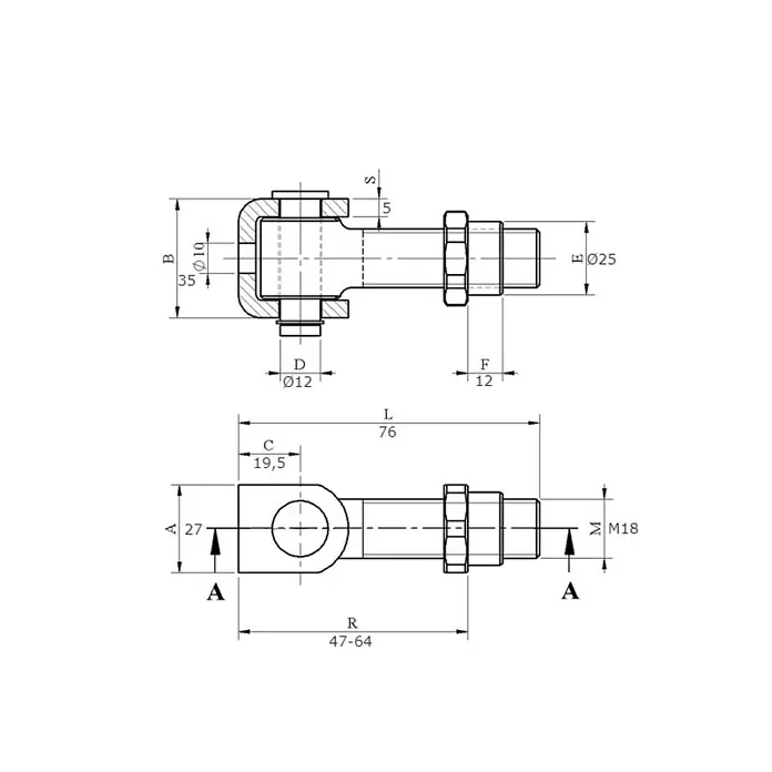 Okov za vrata - 18 mm, 76 mm - Skica