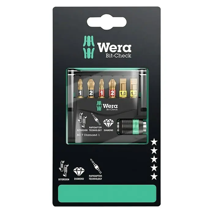 Wera Premium Plus Komplet bit nastavaka BiTorsion 8700/6 BDC - 7 -dij., Premazano dijamantom - Pogled odozgo