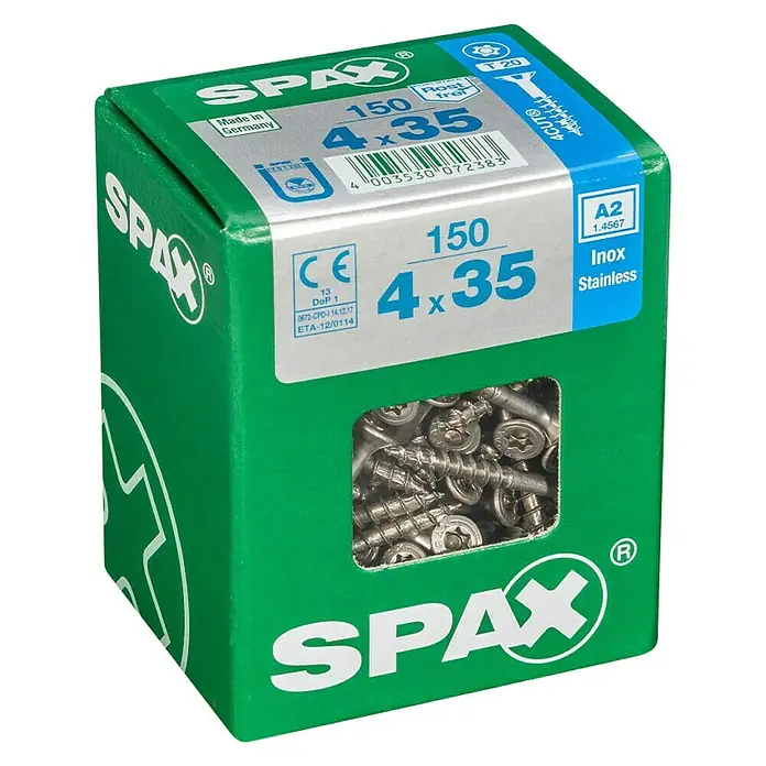Spax T-Star plus Vijak s upuštenom glavom - Ø x D: 4 x 35 mm, Plemeniti čelik, 150 kom, Djelomični navoj - Dijagonalni pogled