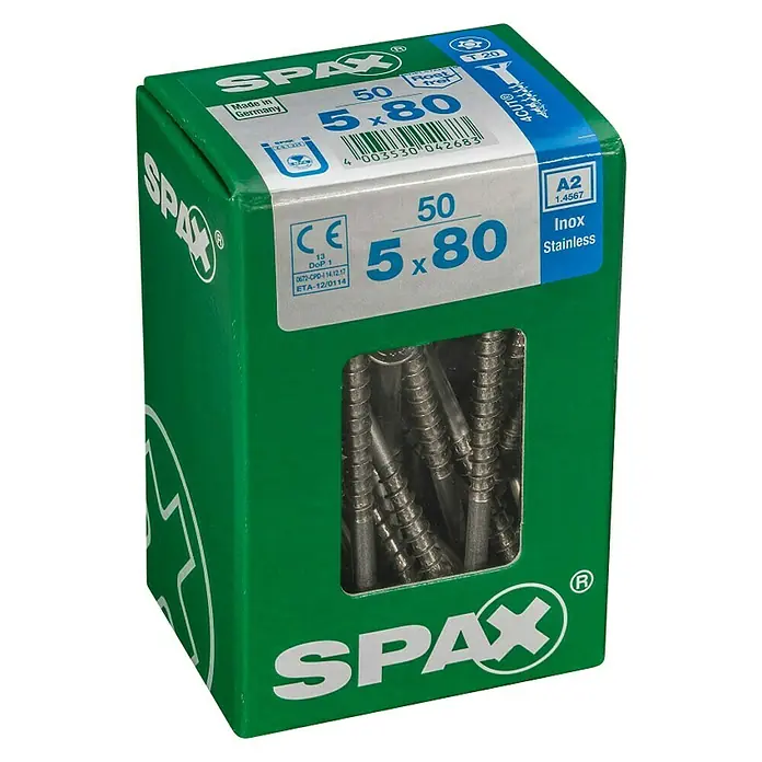 Spax T-Star plus Vijak s upuštenom glavom nehrđajući - Ø x D: 5 x 80 mm, Plemeniti čelik, 50 kom - Dijagonalni pogled