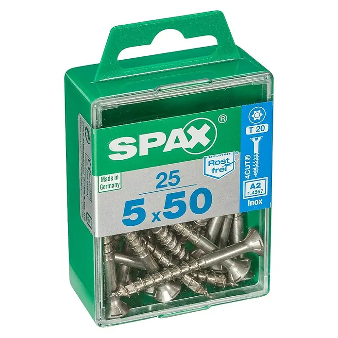 Spax T-Star plus Tornillo avellanado Inoxidable - Ø x L: 5 x 50 mm, Acero inoxidable, 25 uds., Rosca parcial - Vista angular