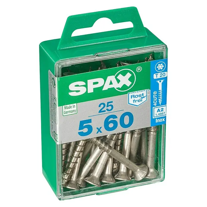 Spax T-Star plus Vijak s upuštenom glavom nehrđajući - Ø x D: 5 x 60 mm, Plemeniti čelik, Sadržaj: 25 kom, Djelomični navoj - Dijagonalni pogled