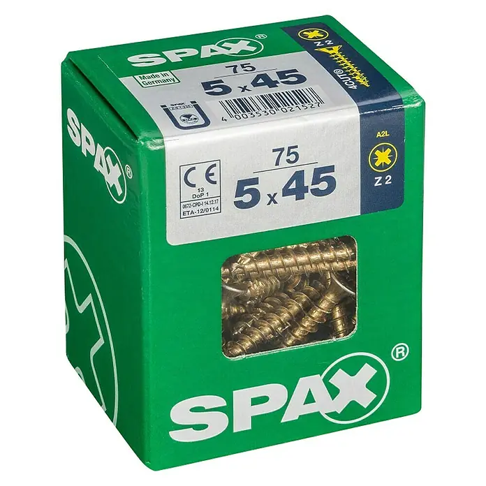 Spax Tornillo universal - 5 x 45 mm, Rosca completa, 75 uds. - Vista angular