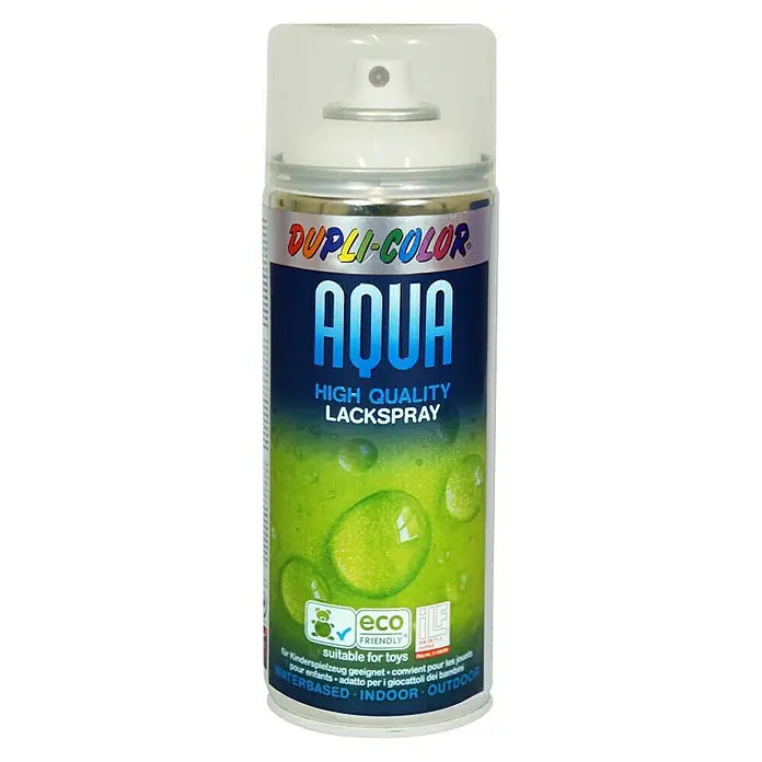 Dupli-Color Aqua Lak u spreju - Čisto bijele boje, Visokog sjaja, 350 ml - Pogled sprijeda