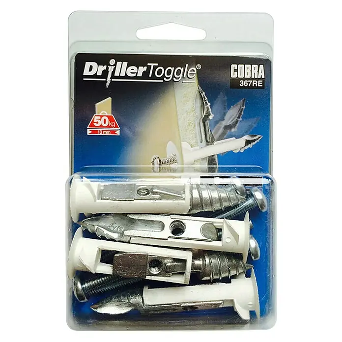 Cobra Tiple za gipsane ploče Drillertoggle - Ø x D: 6 x 75 mm, Opteretivost: Maks. 50 kg, 4 kom, Plastika - Pogled s gornje strane