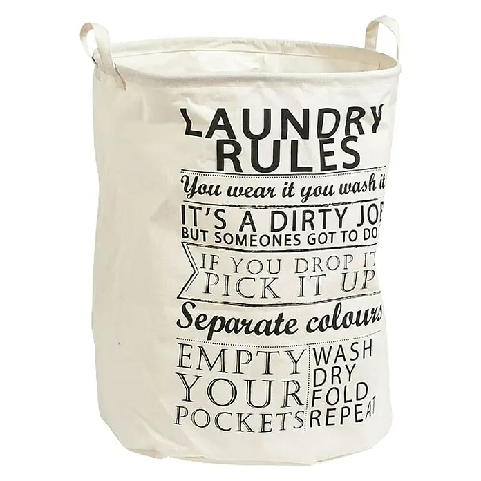 Spremnik za rublje Laundry Rules - Platno, Ø x V: 38 x 48 cm - Pogled sprijeda