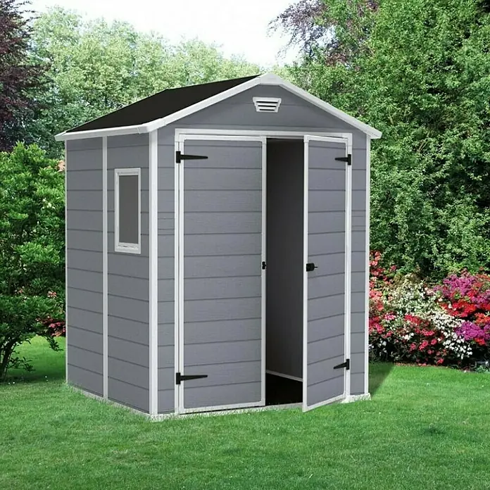 Keter Spremište - Vanjska širina uklj. krovni prevjes: 185 cm, Vanjska dubina uklj. krovni prevjes: 152 cm, Plastika, Antracit-bijele boje, Baza: 2,8 m² - Živopisni prikaz