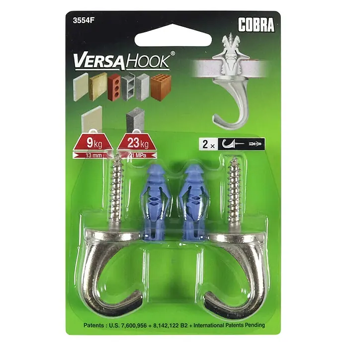 Cobra Muurhaak VersaHook - 139 x 93 x 19 mm, Belastbaarheid: 11 kg, 2 stk. - Top-down weergave