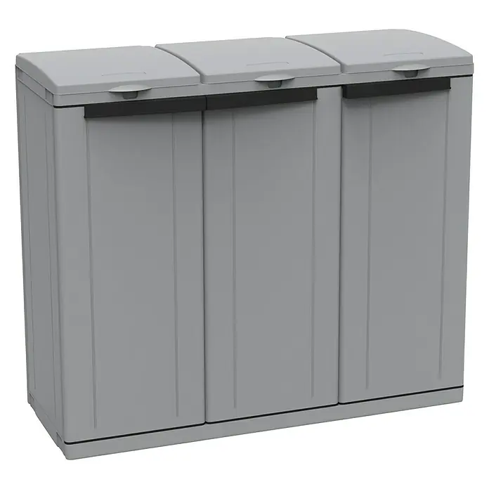 Terry Mülltrennsystem EcoLine 3 - Grau, Kunststoff, L x B x H: 102 x 39 x 88,7 cm - Diagonale Ansicht