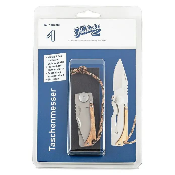 Herbertz Taschenmesser mit Gürtel- und Geldclip - Klingenlänge: 65 mm, Silber - Vorderansicht