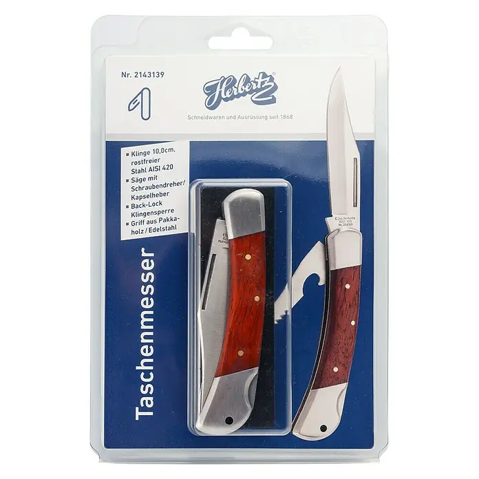 Herbertz Taschenmesser mit Hechtklinge - Klingenlänge: 100 mm, Holzoptik - Vorderansicht