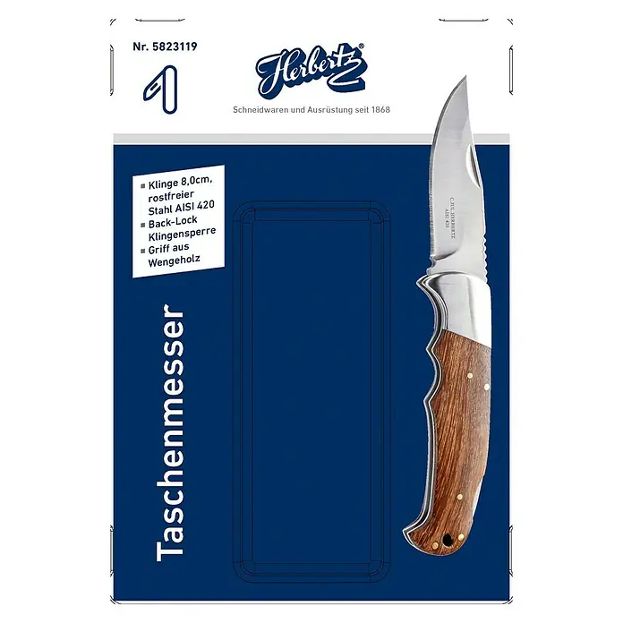 Herbertz Taschenmesser Wengeholz - Klingenlänge: 80 mm, Holzoptik - Vorderansicht