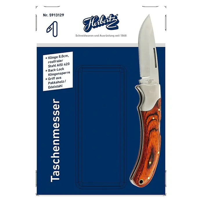 Herbertz Taschenmesser aus Pakkaholz - Klingenlänge: 80 mm, Holzoptik - Vorderansicht