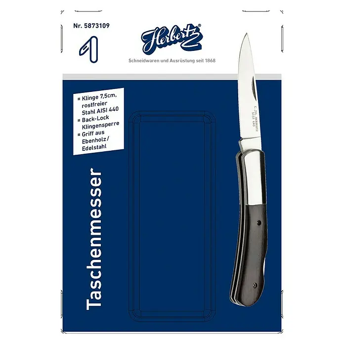 Herbertz Taschenmesser Gentleman - Klingenlänge: 75 mm, Schwarz - Vorderansicht