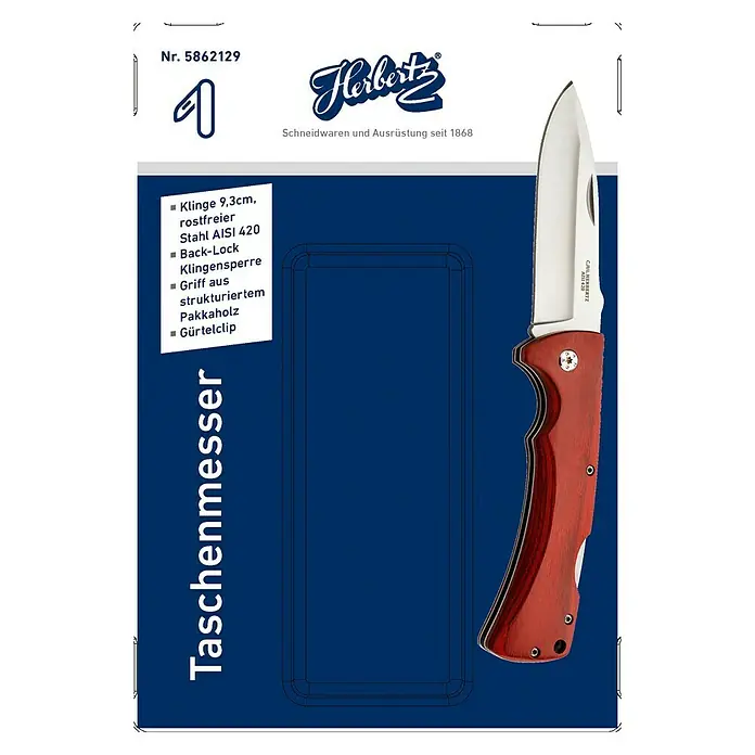 Herbertz Taschenmesser Pakkaholz - Klingenlänge: 93 mm, Holzoptik - Vorderansicht