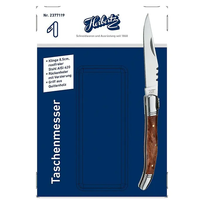 Herbertz Taschenmesser im Laguiole Design - Klingenlänge: 85 mm, Holzoptik - Vorderansicht