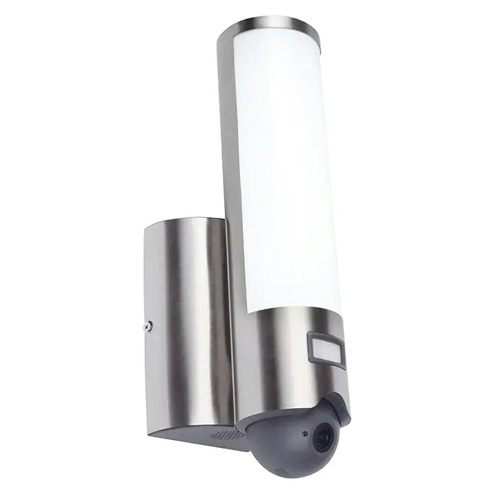 Lutec Aplique exterior LED con cámara - 18 W, 140 x 76 x 334 mm, Plateado, IP44 - Vista angular