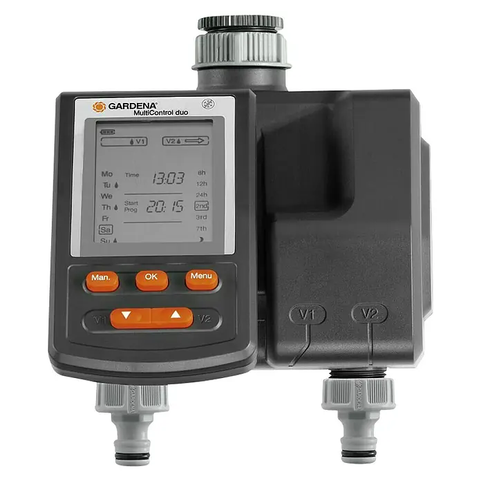 Gardena Bewässerungscomputer MultiControl Duo - Bewässerungsdauer: 1 min - 3 h 59 min, Anzahl Bewässerungszeiten: Bis 3 x täglich pro Ausgang - Ansicht von oben