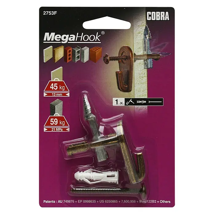 Cobra Univerzalna kuka - Opteretivost: maks. 59 kg (gips kartonska ploča 45 kg) - Pogled odozgo