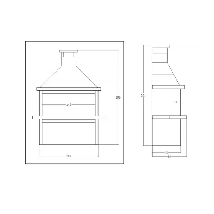Kamin za roštiljanje glatki beton - Dimenzija ložišta: 140 x 65 cm - Skica