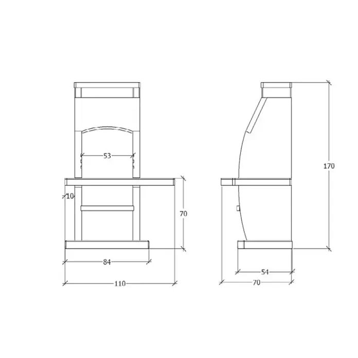 Kamin za roštiljanje Smart - Dimenzija ložišta: 53 x 50 cm - Skica