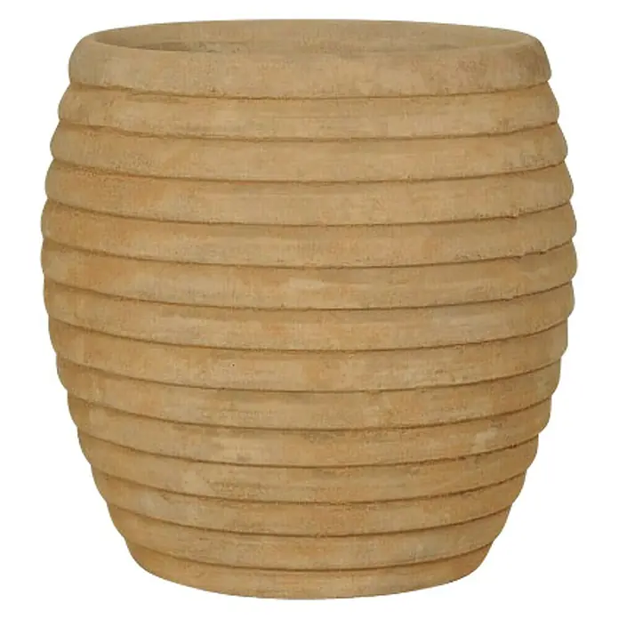 Okrugla tegla za cvijeće sa prugama - Vanjska dimenzija (ø x V): 35 x 35 cm, prirodni materijali, Terakota - Pogled sprijeda