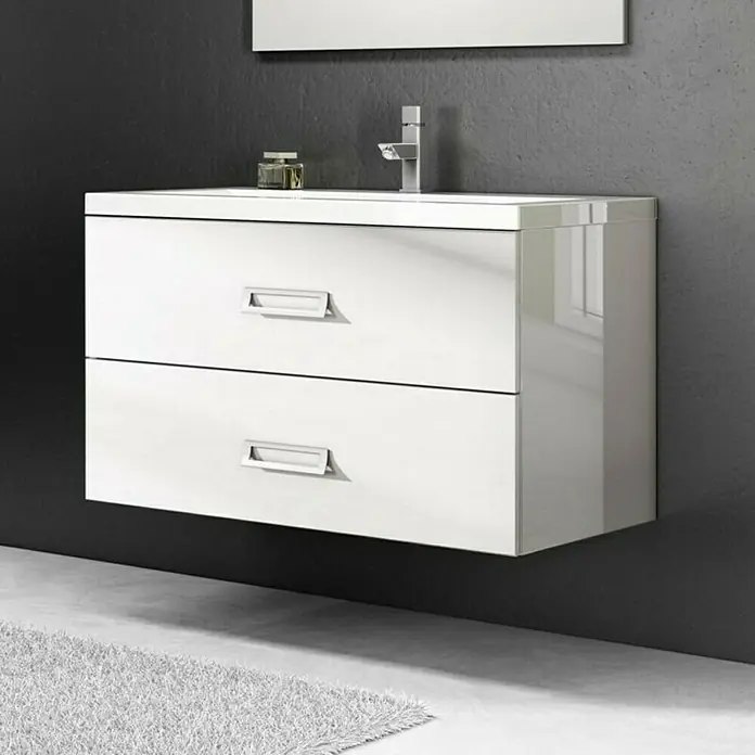 Kupaonski ormarić za nasadni umivaonik Sibilla - D x Š x V: 89 x 51 x 54 cm, Bijele boje, Sjaj - Živopisni prikaz