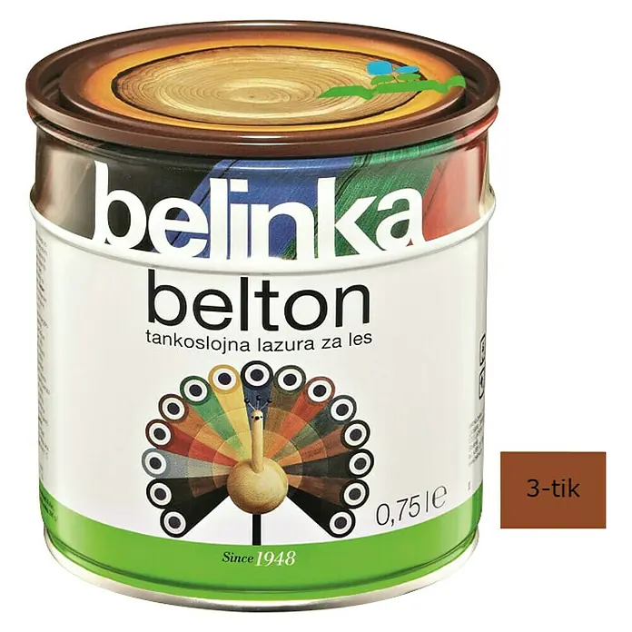 Lazura za zaštitu drva Belinka Belton - Boja: Tikovina, 750 ml - Pogled sprijeda