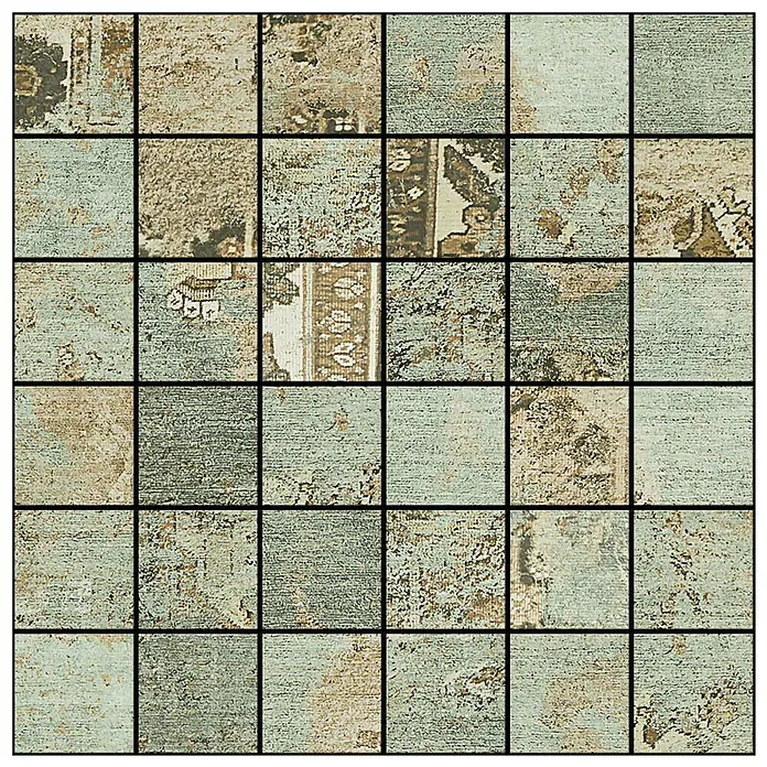 Mozaik pločica - 29,75 x 29,75 cm, Smeđa-zelena-bež, Mat - Detaljan prikaz
