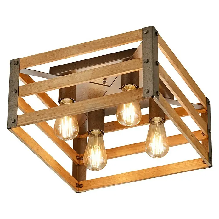 Trio Lighting Plafón Khan - 56 W, L x An x Al: 20 x 40 x 40 cm, Marrón, E27 - Vista ascendente