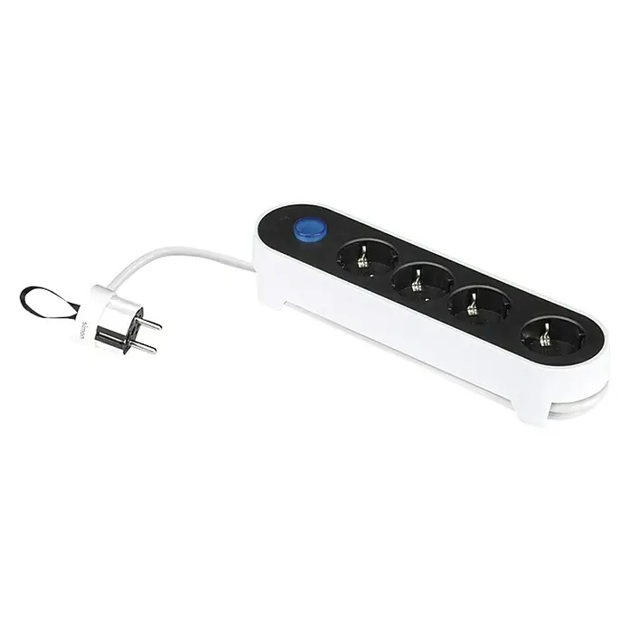 Simon Base de enchufe múltiple - x 4, Negro/blanco, Longitud del cable: 1,4 m - Vista angular