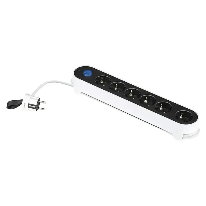 Simon Base de enchufe múltiple - x 6, Negro/blanco, Longitud del cable: 1,4 m