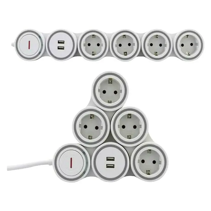 REV Produžni kabel s utičnicama - Broj šuko utičnica: 4 Kom., Bijele boje, 1,4 m, 3.500 W - Pogled odozgo