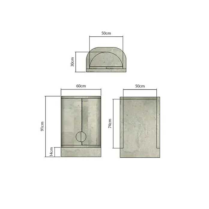 Krušna peć Hobby - Kalcij-aluminatni cement, Š x D: 60 x 91 cm - Skica