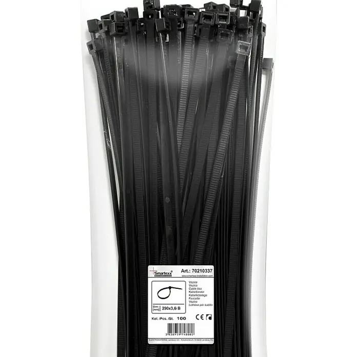 Elektro Material Vezice - Crne boje, 290 x 3,6 mm, 100 kom - Detaljan prikaz