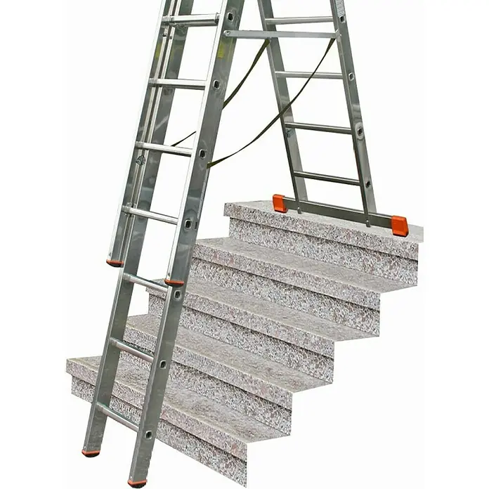 Krause Monto Višenamjenske ljestve na izvlačenje - Funkcija stepenica, Radna visina: 9,3 m, 3 x 12 prečki, Aluminij - Dijagonalni pogled