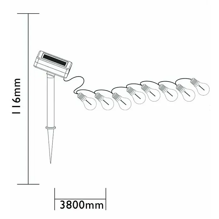 Luxform Solarni svjetlosni lanac - S 8 žarulja, Duljina: 380 cm, LED, Trajanje osvjetljenja: 6 h - Skica