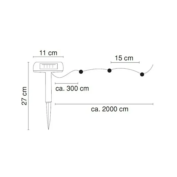 Globo Solarni svjetlosni lanac - 20 m, IP44, Broj LED dioda: 120 Kom., Boja svjetla: Topla bijela - Skica