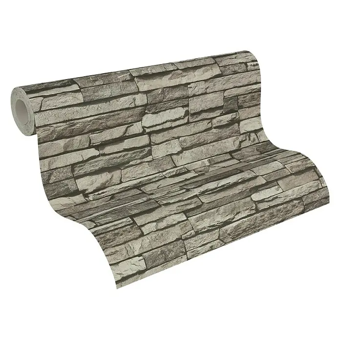 AS Creation Elements Flis tapeta - Siva-krema, Izgled kamena, 10,05 x 0,53 m - Dijagonalni pogled